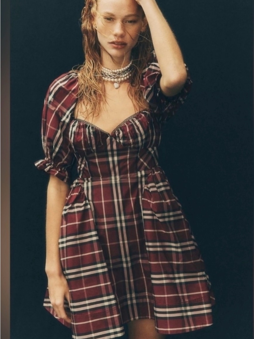 Maeve Burgundy Plaid Mini Dress